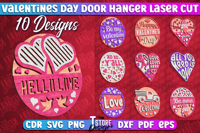Valentine’s Door Hanger Bundle | Wall Décor | Valentine’s Signs | Porch Décor | Romantic | CNC Files SVG The T Store Design 