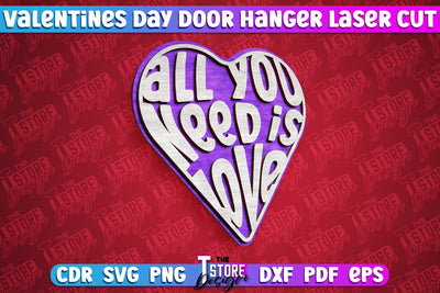Valentine’s Door Hanger | Wall Décor | Valentine’s Signs | Porch Décor | Romantic | CNC File SVG The T Store Design 
