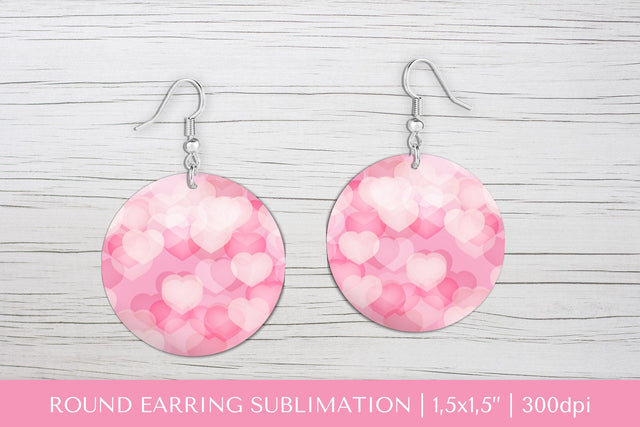Valentines earring sublimation. Pink hearts round earrings Sublimation LaBelezoka 