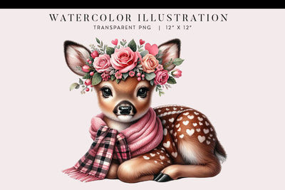 Valentine's Floral Fawn Clipart PNG 12x12 Sublimation BijouBay 