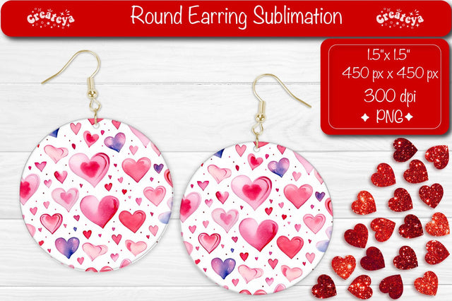 Valentine’s Floral Heart Earrings – Round Cut Sublimation Sublimation Createya Design 