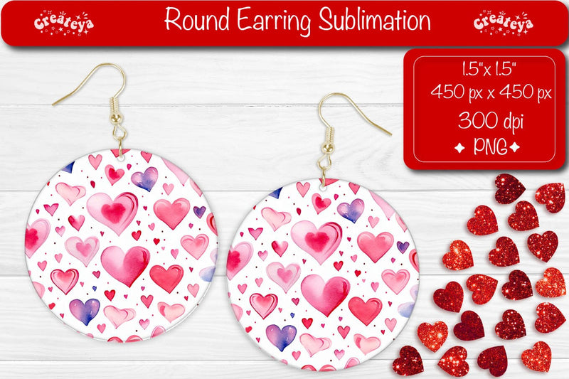 Valentine’s Floral Heart Earrings – Round Cut Sublimation Sublimation Createya Design 
