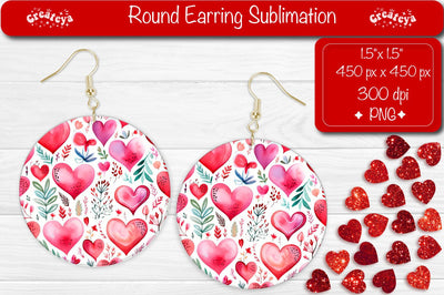 Valentine’s Floral Heart Earrings – Round Sublimation Templates Sublimation Createya Design 