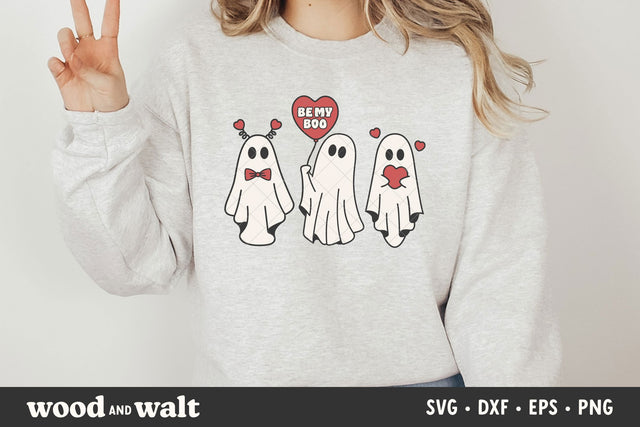 Valentines Ghosts SVG - Spooky Valentine PNG - Be My Boo Design SVG Wood And Walt 