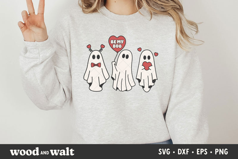 Valentines Ghosts SVG - Spooky Valentine PNG - Be My Boo Design SVG Wood And Walt 