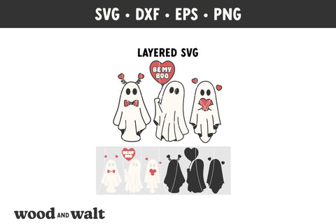 Valentines Ghosts SVG - Spooky Valentine PNG - Be My Boo Design SVG Wood And Walt 
