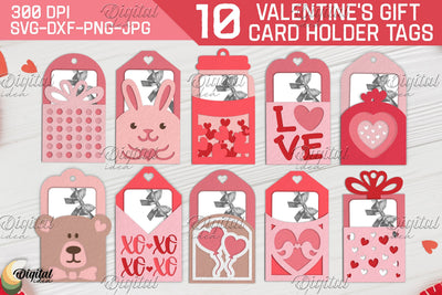 Valentine's Gift Card Holder Tag Bundle. Design Paper Cut 3D Paper Evgenyia Guschina 