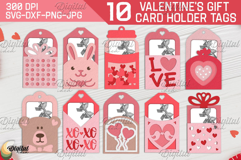 Valentine's Gift Card Holder Tag Bundle. Design Paper Cut 3D Paper Evgenyia Guschina 
