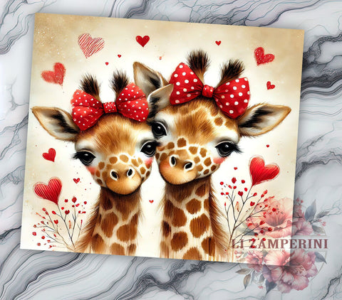 Valentine's Giraffe Safari 20oz Tumbler, Valentine's Day Gift, 20oz Sublimation, Cute Animal Design, Love Gift, Custom Tumbler Wrap, Safari Decor Sublimation Li Zamperini 