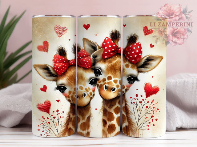 Valentine's Giraffe Safari 20oz Tumbler, Valentine's Day Gift, 20oz Sublimation, Cute Animal Design, Love Gift, Custom Tumbler Wrap, Safari Decor Sublimation Li Zamperini 
