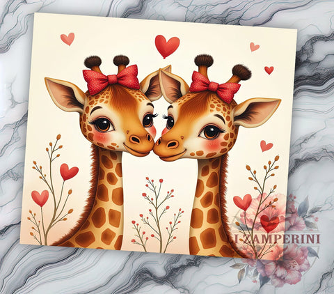 Valentine's Giraffe Safari 20oz Tumbler, Valentine's Day Gift, 20oz Sublimation, Cute Animal Design, Love Gift, Custom Tumbler Wrap, Safari Decor Sublimation Li Zamperini 
