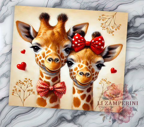 Valentine's Giraffe Safari 20oz Tumbler, Valentine's Day Gift, 20oz Sublimation, Cute Animal Design, Love Gift, Custom Tumbler Wrap, Safari Decor Sublimation Li Zamperini 