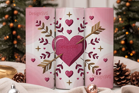 Valentine's Glitter Heart 20oz Tumbler Sublimation DesignSVG 
