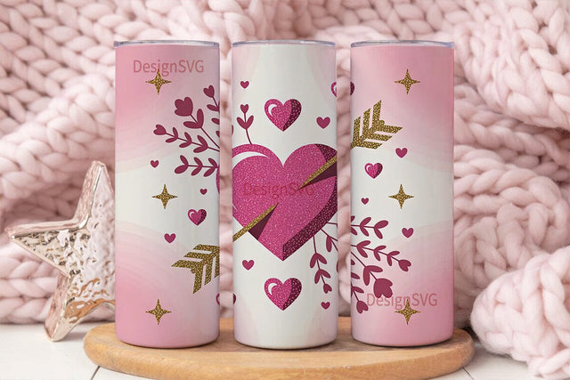 Valentine's Glitter Heart 20oz Tumbler Sublimation DesignSVG 