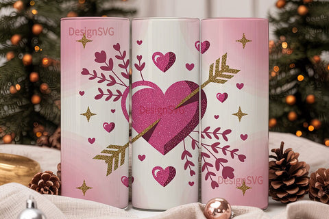 Valentine's Glitter Heart 20oz Tumbler Sublimation DesignSVG 
