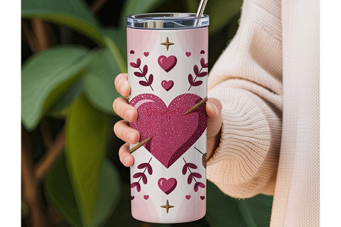 Valentine's Glitter Heart 20oz Tumbler Sublimation DesignSVG 