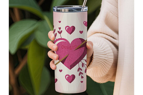 Valentine's Glitter Heart 20oz Tumbler Sublimation DesignSVG 