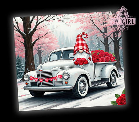 Valentine's Gnome Truck 20oz Tumbler, Gnome Decor, Pickup Truck Design, 20oz Sublimation, Cute Gnome Gift, Love Gift, Custom Tumbler Wrap Sublimation SvggirlplusArt 