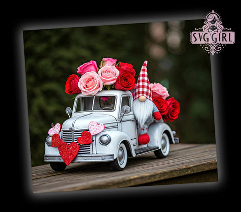 Valentine's Gnome Truck 20oz Tumbler, Gnome Decor, Pickup Truck Design, 20oz Sublimation, Cute Gnome Gift, Love Gift, Custom Tumbler Wrap Sublimation SvggirlplusArt 