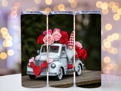 Valentine's Gnome Truck 20oz Tumbler, Gnome Decor, Pickup Truck Design, 20oz Sublimation, Cute Gnome Gift, Love Gift, Custom Tumbler Wrap Sublimation SvggirlplusArt 