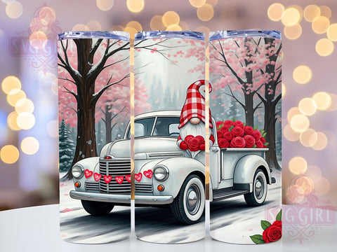 Valentine's Gnome Truck 20oz Tumbler, Gnome Decor, Pickup Truck Design, 20oz Sublimation, Cute Gnome Gift, Love Gift, Custom Tumbler Wrap Sublimation SvggirlplusArt 