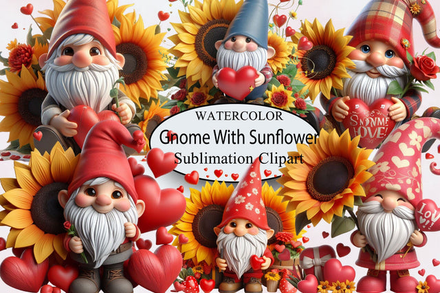 Valentines Gnome with Sunflower Bundle Sublimation SVGArt 