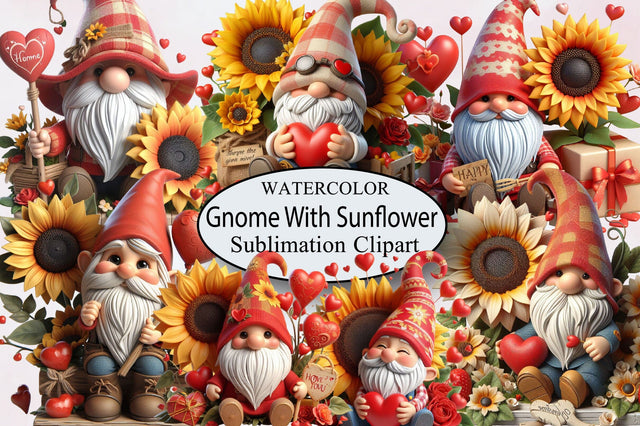 Valentines Gnome with Sunflower Bundle Sublimation SVGArt 