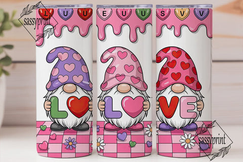 Valentine's Gnomes 20oz Tumbler Wrap Sublimation sassyprint 