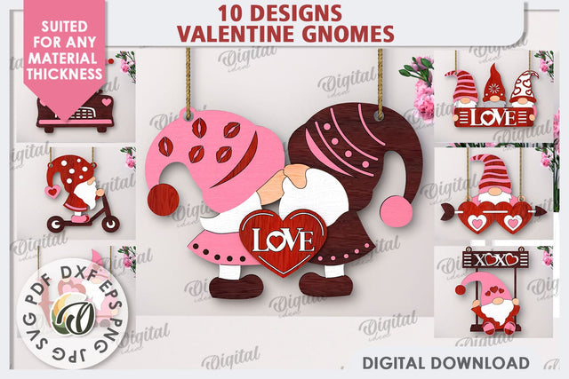 Valentine's Gnomes Laser Cut Bundle. Valentine's Wall Decor SVG SVG Evgenyia Guschina 