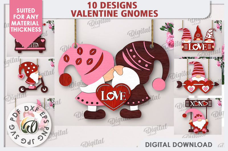 Valentine's Gnomes Laser Cut Bundle. Valentine's Wall Decor SVG SVG Evgenyia Guschina 