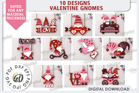 Valentine's Gnomes Laser Cut Bundle. Valentine's Wall Decor SVG SVG Evgenyia Guschina 