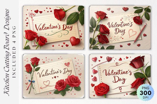 Valentine's Handwritten Note with Roses and Hearts Cutting Board Sublimation Regulrcrative 
