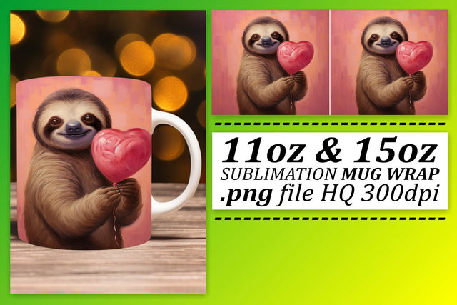 Valentines Heart Balloon Animal Love-Struck Mug Wrap - Sublimation 11oz 15oz Sublimation afrosvg 