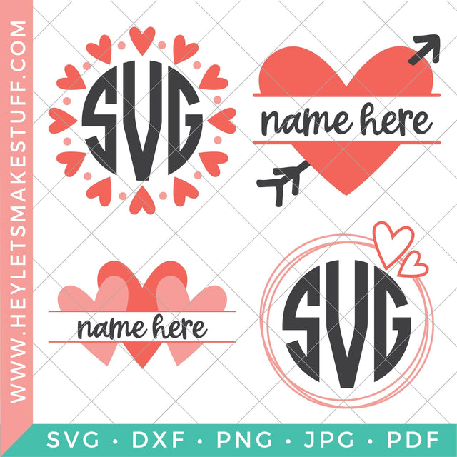 Valentine's Heart Monogram Bundle SVG Hey Let's Make Stuff 