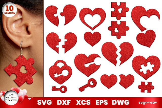 Valentine's Hearts Earrings Laser Cut SVG SvgOcean 