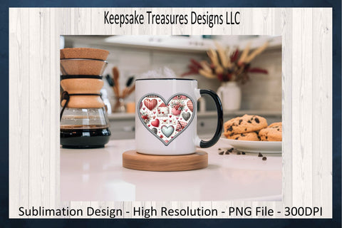 Valentines Hearts, Stitch Faux Embroidery Set Of Five, Happy Valentines Day PNG Sublimation, Digital Download Sublimation Keepsake Treasures Designs LLC. 