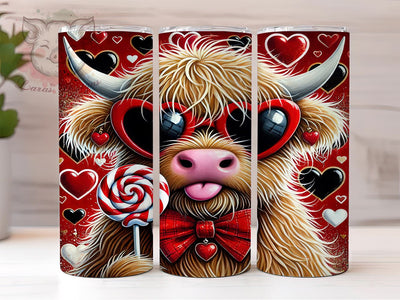 Valentine's Highland Cow 20oz Tumbler, Highland Cow Design, 20oz Tumbler Wrap, Coquette Style, Cute Cow Gift, Romantic Drinkware, Custom Tumbler Sublimation Lara' s Designs 