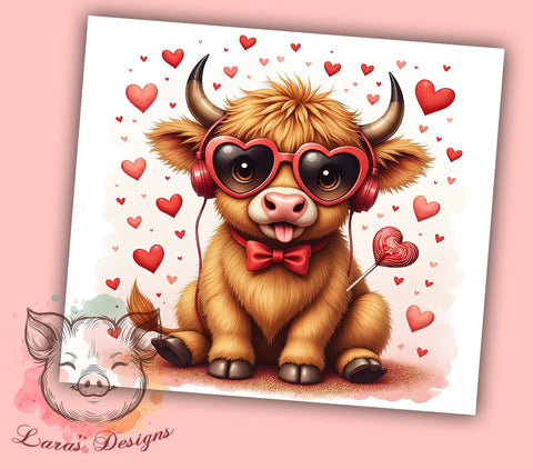 Valentine's Highland Cow 20oz Tumbler, Highland Cow Design, 20oz Tumbler Wrap, Coquette Style, Cute Cow Gift, Romantic Drinkware, Custom Tumbler Sublimation Lara' s Designs 