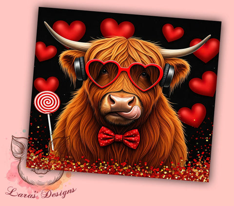 Valentine's Highland Cow 20oz Tumbler, Highland Cow Design, 20oz Tumbler Wrap, Coquette Style, Cute Cow Gift, Romantic Drinkware, Custom Tumbler Sublimation Lara' s Designs 