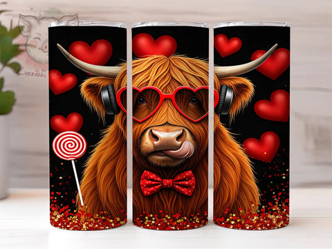 Valentine's Highland Cow 20oz Tumbler, Highland Cow Design, 20oz Tumbler Wrap, Coquette Style, Cute Cow Gift, Romantic Drinkware, Custom Tumbler Sublimation Lara' s Designs 