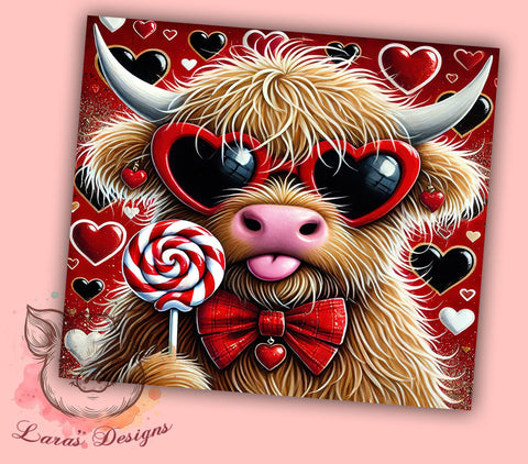 Valentine's Highland Cow 20oz Tumbler, Highland Cow Design, 20oz Tumbler Wrap, Coquette Style, Cute Cow Gift, Romantic Drinkware, Custom Tumbler Sublimation Lara' s Designs 