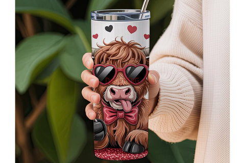 Valentine's Highland Cow 20oz Tumbler Sublimation DesignSVG 