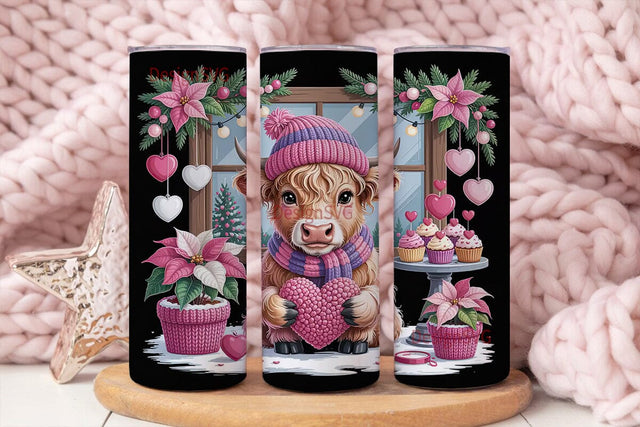 Valentine's Highland Cow 20oz Tumbler Sublimation DesignSVG 