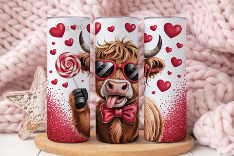 Valentine's Highland Cow 20oz Tumbler Sublimation DesignSVG 