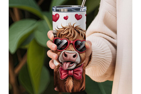 Valentine's Highland Cow 20oz Tumbler Sublimation DesignSVG 