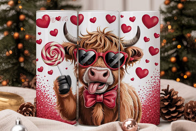 Valentine's Highland Cow 20oz Tumbler Sublimation DesignSVG 