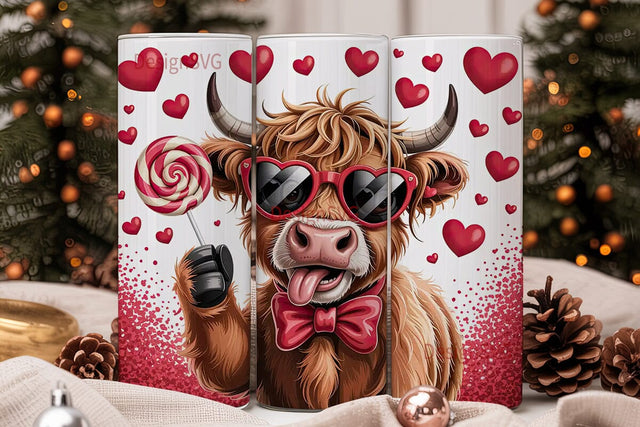 Valentine's Highland Cow 20oz Tumbler Sublimation DesignSVG 