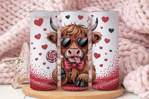 Valentine's Highland Cow 20oz Tumbler Sublimation DesignSVG 