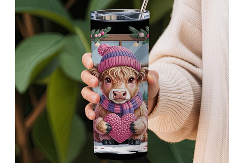 Valentine's Highland Cow 20oz Tumbler Sublimation DesignSVG 