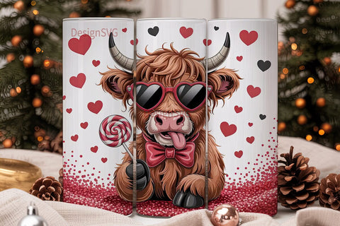 Valentine's Highland Cow 20oz Tumbler Sublimation DesignSVG 